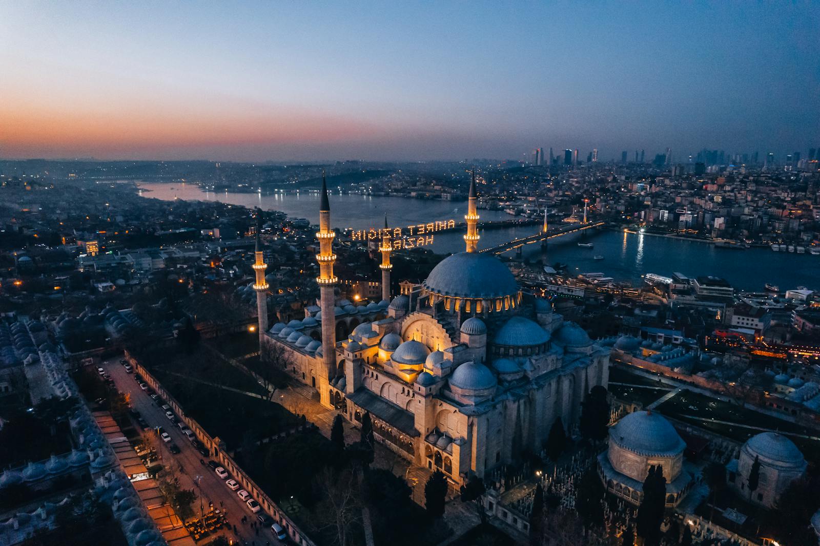 Suleymaniye Mosque in Istanbul in Turkey at Sunset